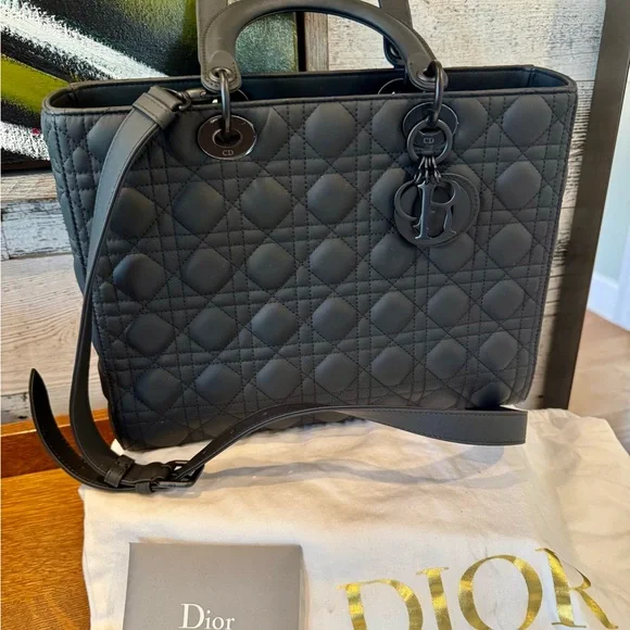 Christian Dior Ultra Matte Lady Dior Bag Cannage Quilt Calfskin Large Black - Picture 13 of 15